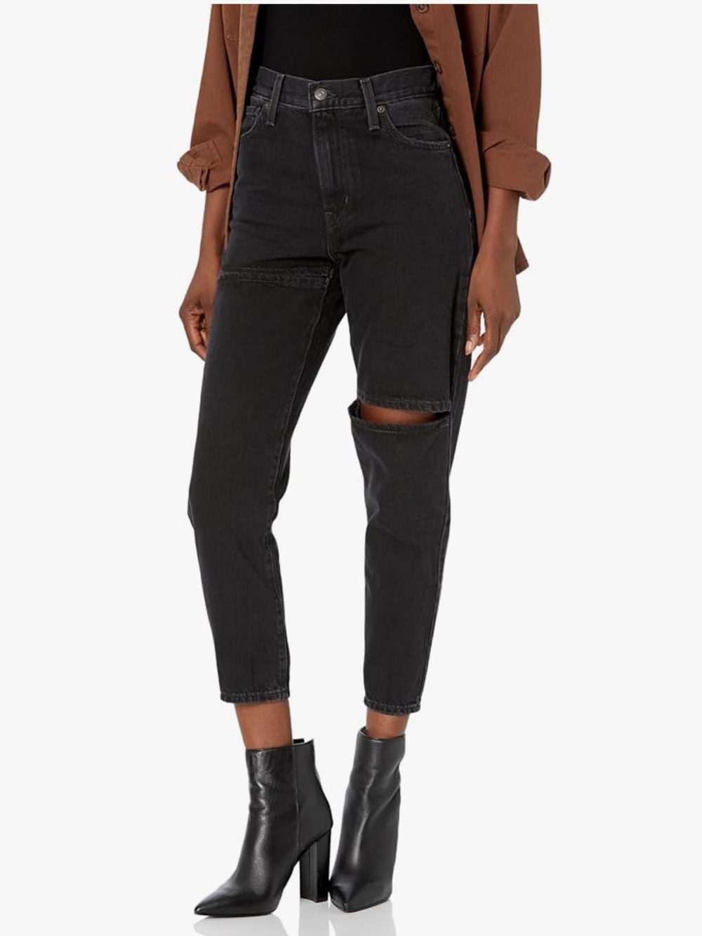 NWT Levi’s High Waisted Mom Jeans Black Wash Crop Slits Grunge Edgy Punk Casual